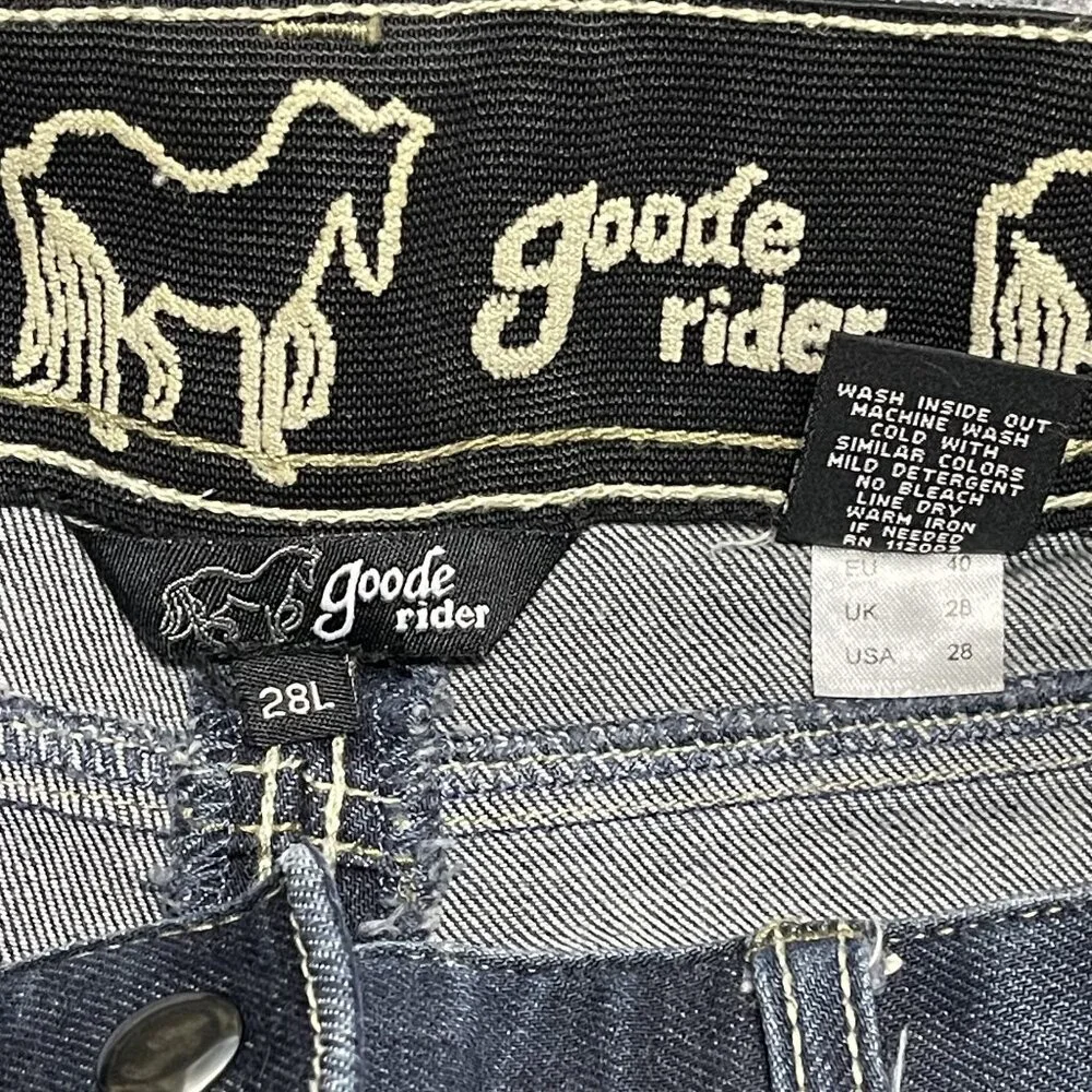 Goode Rider Ladies Stretch Denim Knee Patch Breeches Embroidered Back Pockets - Picture 2 of 9